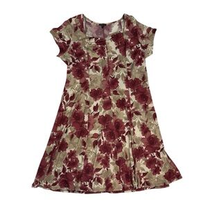 Sami & Jo Burgundy/Cream Watercolor Floral Midi Dress